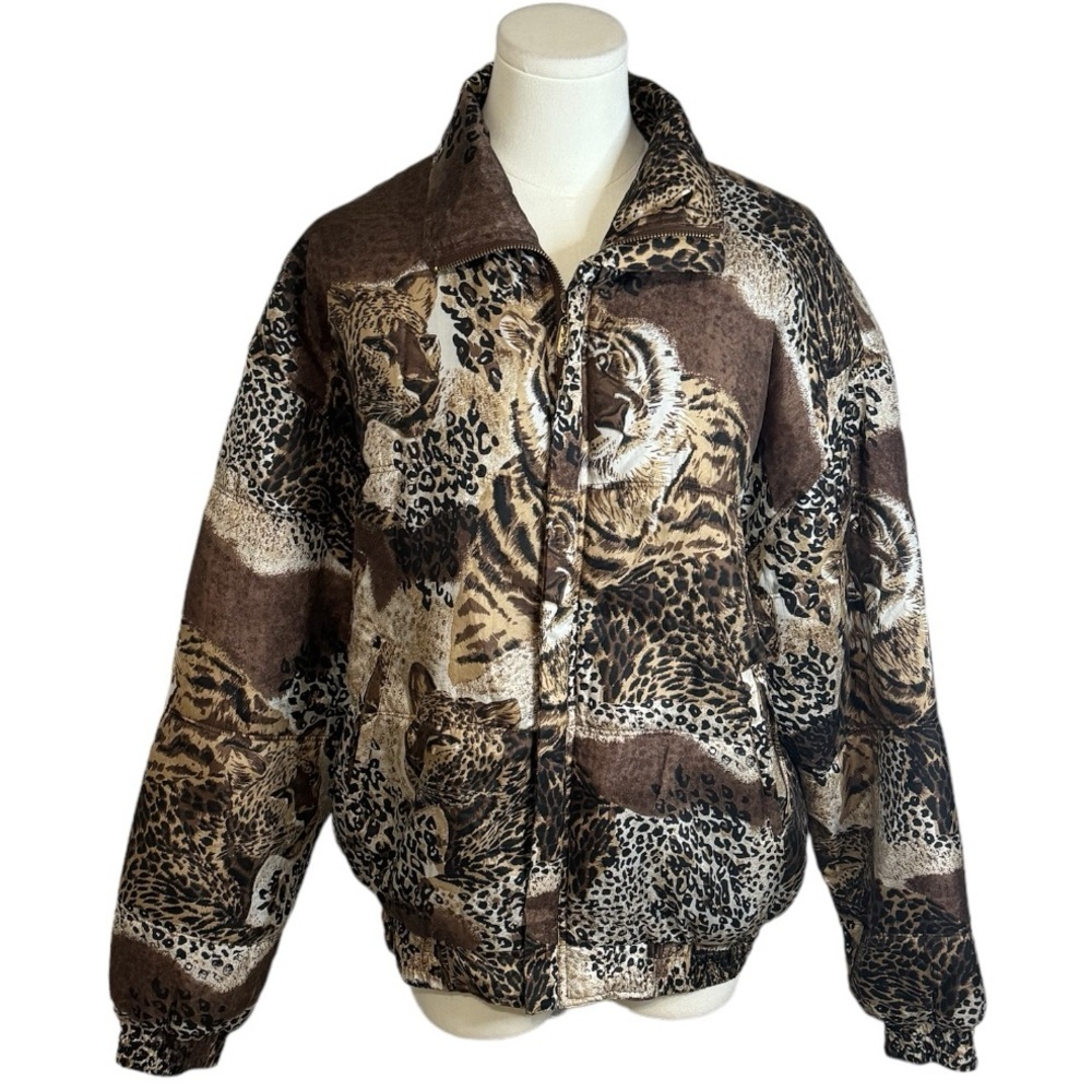 FUDA INTERNATIONAL 100% Silk Vintage 90’s Cheetah‎ Lion Bomber Jacket size M L